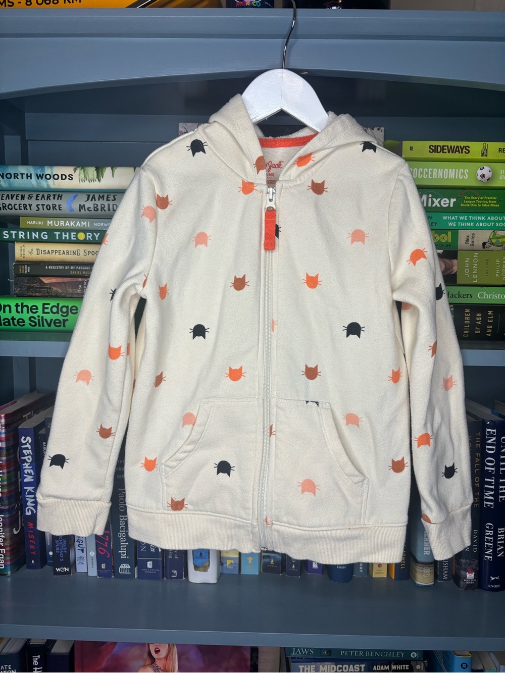 Cat & Jack Cream Hooded Zip-Up Sweatshirt with Orange & Black Cat Faces